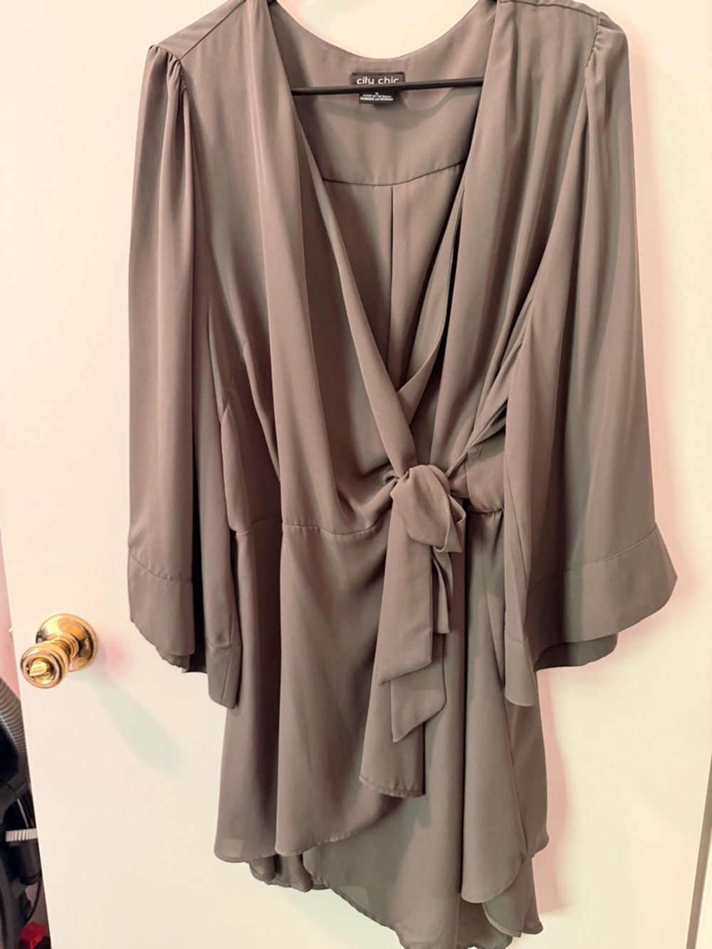 City Chic Moss Green Draped Wrap Blouse with Side Tie
